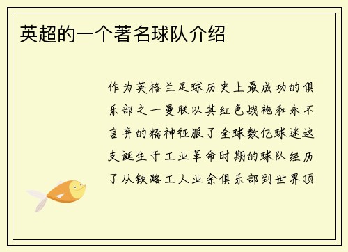 英超的一个著名球队介绍